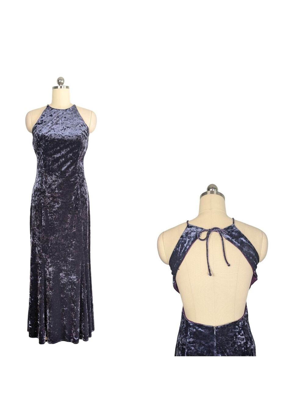 Dave Johnny Prom Dress Maxi Gown M Blue Vintage 90s Y2K Goth Crushed Velvet